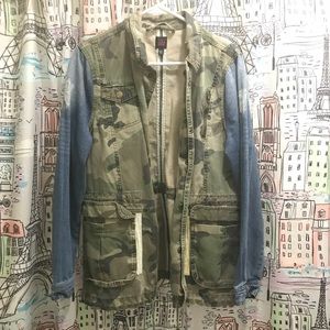 BEBE DENIM AND CAMO JACKET